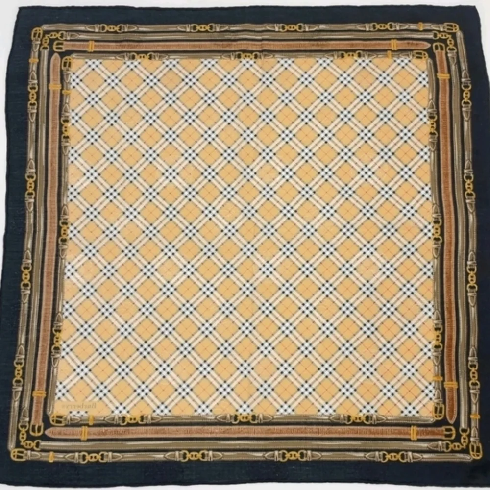 BURBERRYS Vintage Nova Check Silk Scarf 23x23 Belt Equestrian Print - Picture 3 of 8